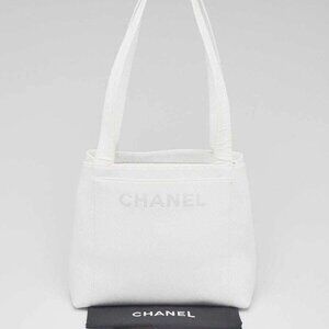 Chanel White Caviar Leather Tote Bag